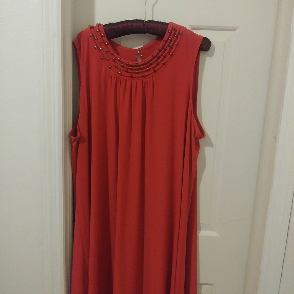 Pretty red knit Dress with brass bead detail